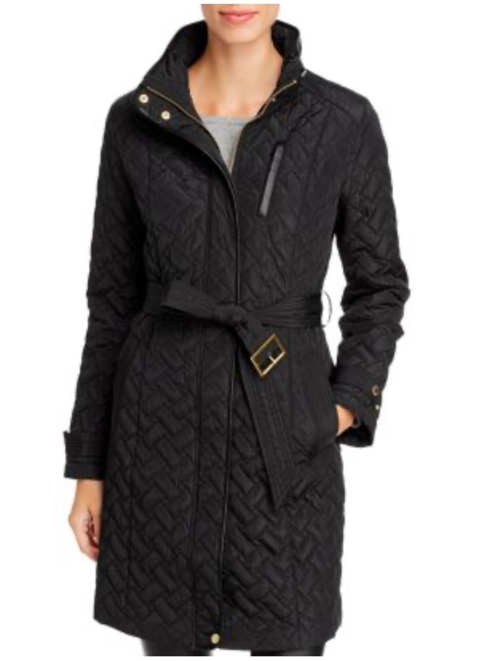 Cole Haan Black Quilted Belted gorgeous Coat like new condition